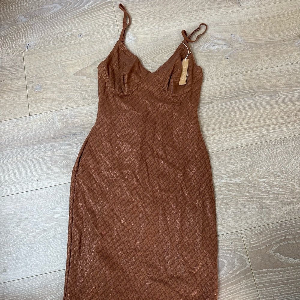 SKIMS LOGO MESH FOIL CAMI DRESS